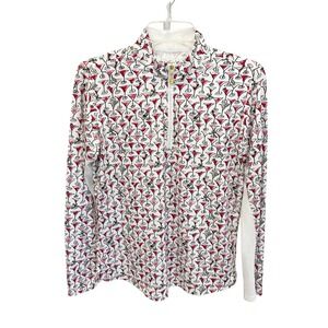 San Soleil Martini Glass Holiday Print Quarter Zip UPF 50 Sun Shirt Size Medium